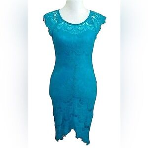 NEW Soieblu ModCloth Turquoise Blue Lace Asymmetric Hem Dress Small